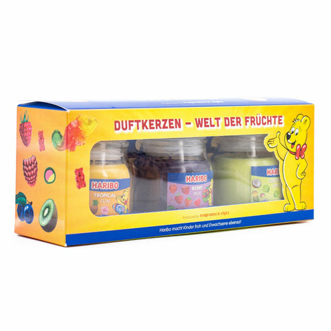 3er Set Duftkerze Haribo - Frucht Power - Berry Mix, Coconut Lime, Tropical Fun - 3 x 85g